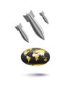 Realistic stylized aerial bomb falls on planet globe
